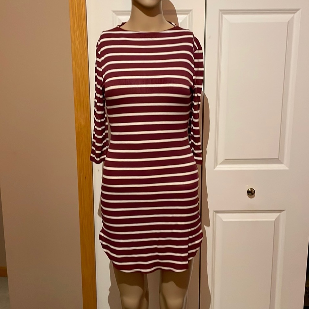 Burgundy striped bodycon dress